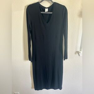 Lole Black Ribbed Bodycon Midi Long Sleeve Dress Womens Size M